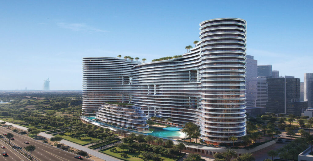 Binghatti Aquarise Dubai featuring luxury apartments, innovative architectural design, and modern urban living environment