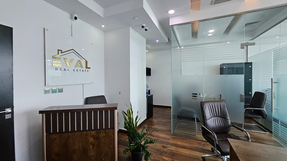 Vacant office space with glass partitions and Burj Khalifa views in Park Lane Tower, Business Bay