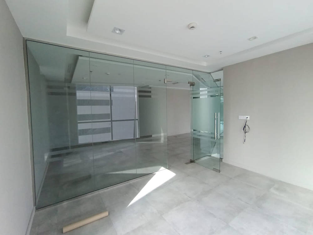 Bright office with large windows