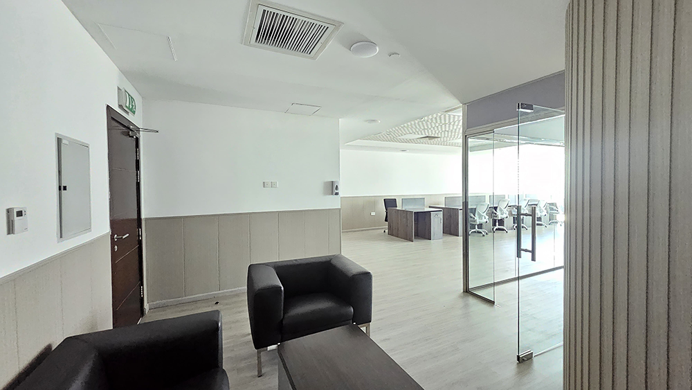 Fully furnished office space with glass partitions for rent in The Prism, Business Bay