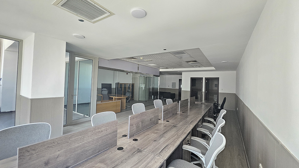 Fully furnished office space with glass partitions for rent in The Prism, Business Bay