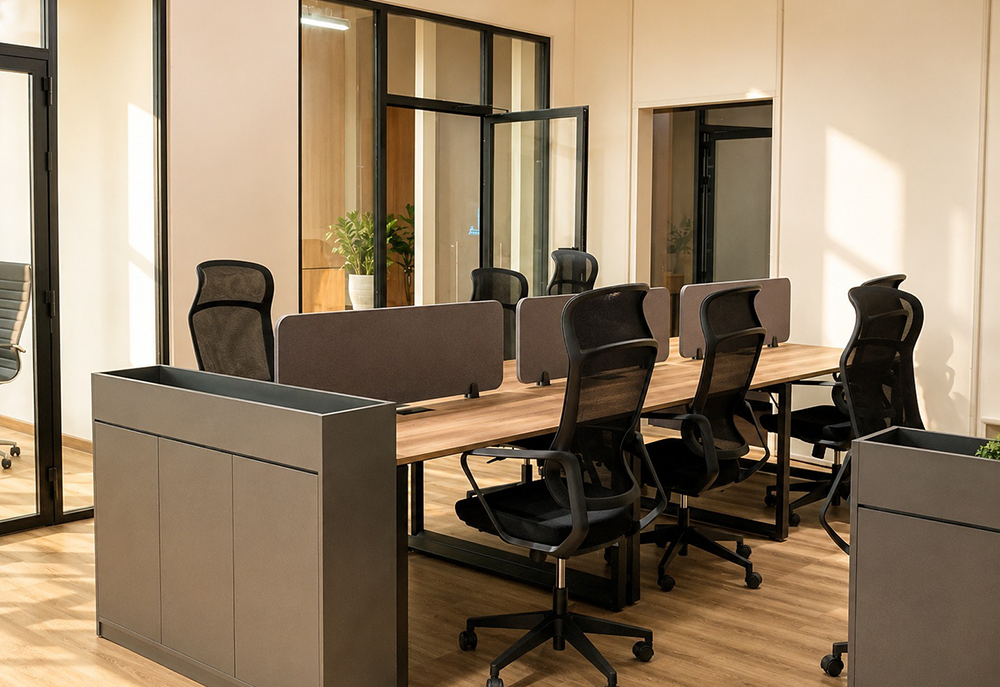 Bright workspace with large windows