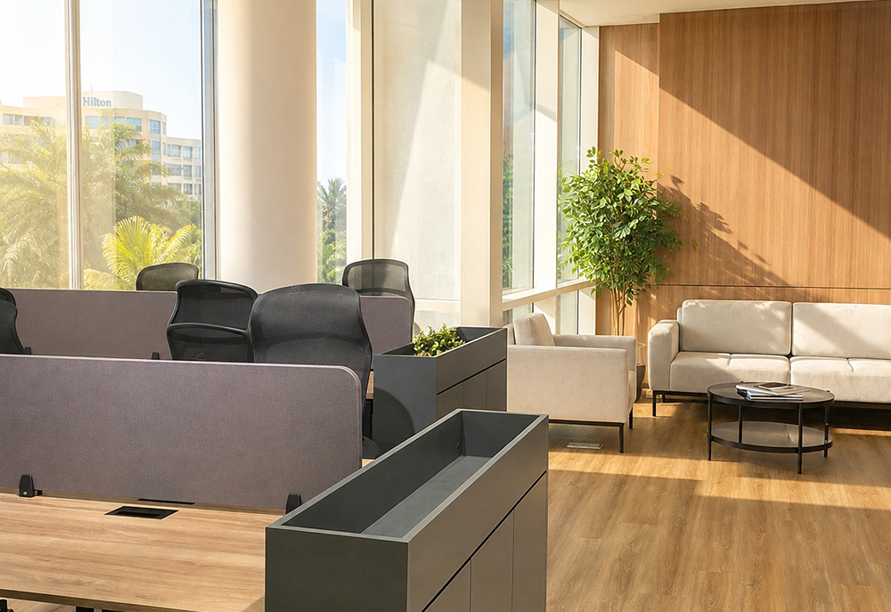 Bright interior with floor-to-ceiling windows